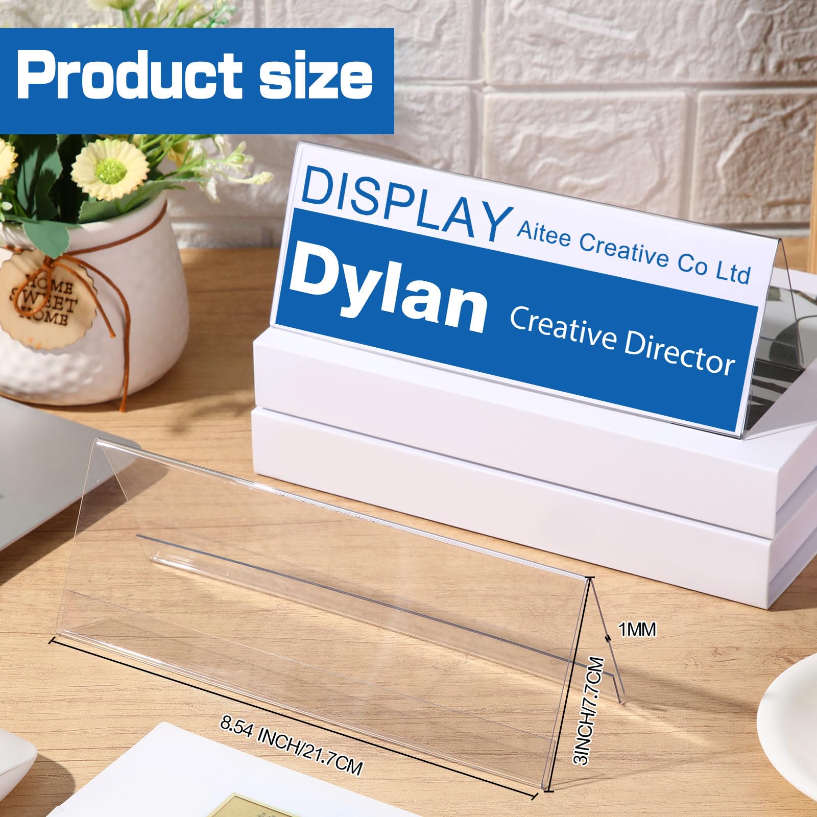 Vicenpal 100 pezzi in plastica trasparente porta nome tenda porta nome 21,5 x 7,6 cm in acrilico per scrivania tavolo tenda da tavolo porta carte da scrivania telaio per ufficio tavolo aziendale
