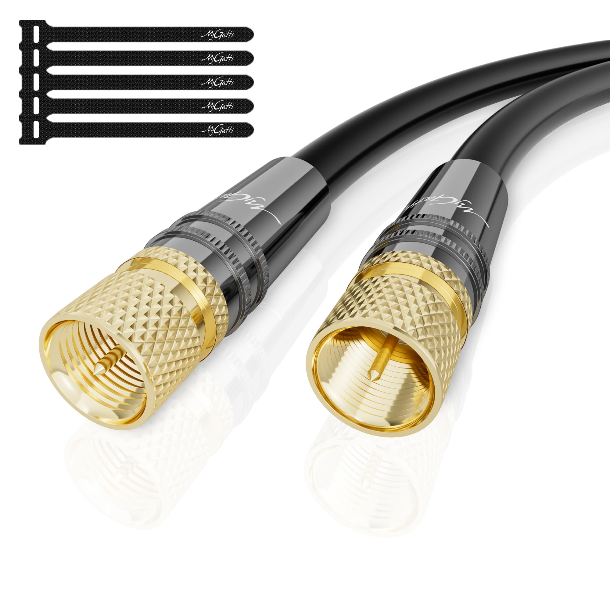 Mygatti 50 Meter Antennenkabel HD Koaxial Satellitenkabel - 2x F-Stecker vergoldete Metallkappe, unterstützt HDTV, DVB-T2, DVB-C, DVB-S, für digitalen, analogen Empfang