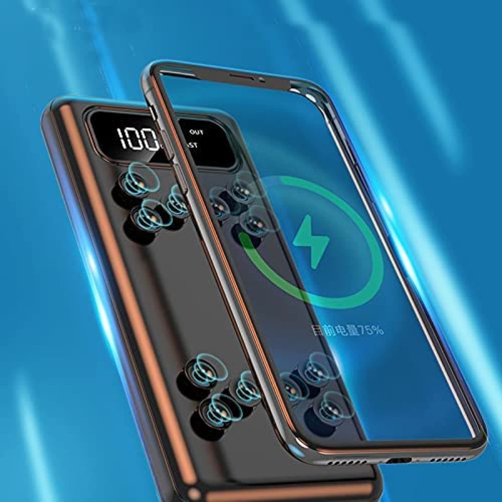 Bezprzewodowa dwukierunkowa przyssawka 15 W z szybkim ładowaniem 22,5 W z kablem, 10000 mAh z czteroprzewodowym mobilnym powerbankiem,Czarny