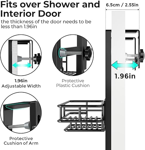 Miniatura 9 de ODesign Estante de ducha sobre la puerta con 4 ganchos, resistente al óxido, cesta de almacenamiento de cocina con succiones para champú