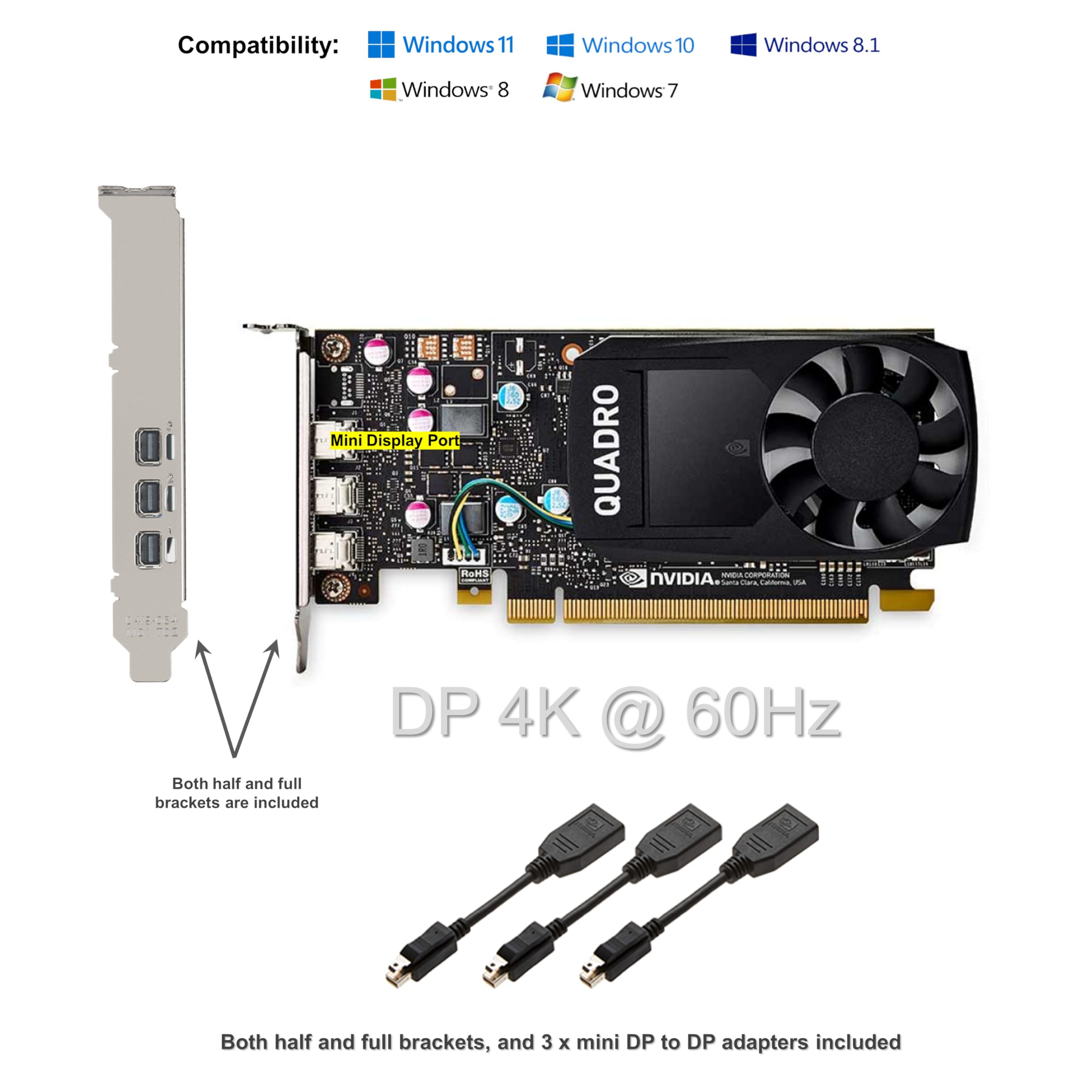 Amazon.com: Epic IT Service Quadro P400 2GB GDDR5 with Three Mini