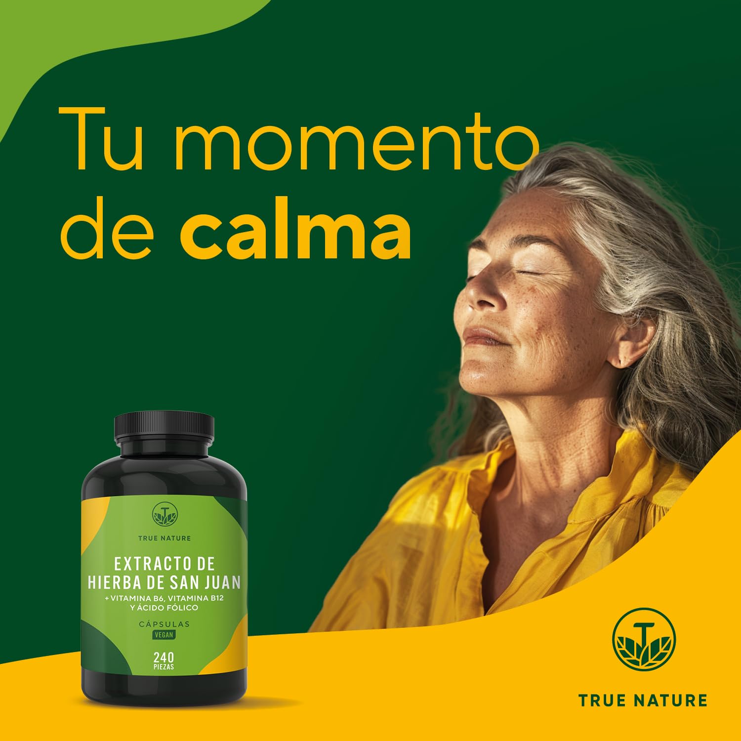 Hipérico Hierba de San Juan Extracto - 5000mg al día - 240 cápsulas - Alta Concentración - con hipericina natural - con vitaminas B6, B12 y ácido fólico - TRUE NATURE®