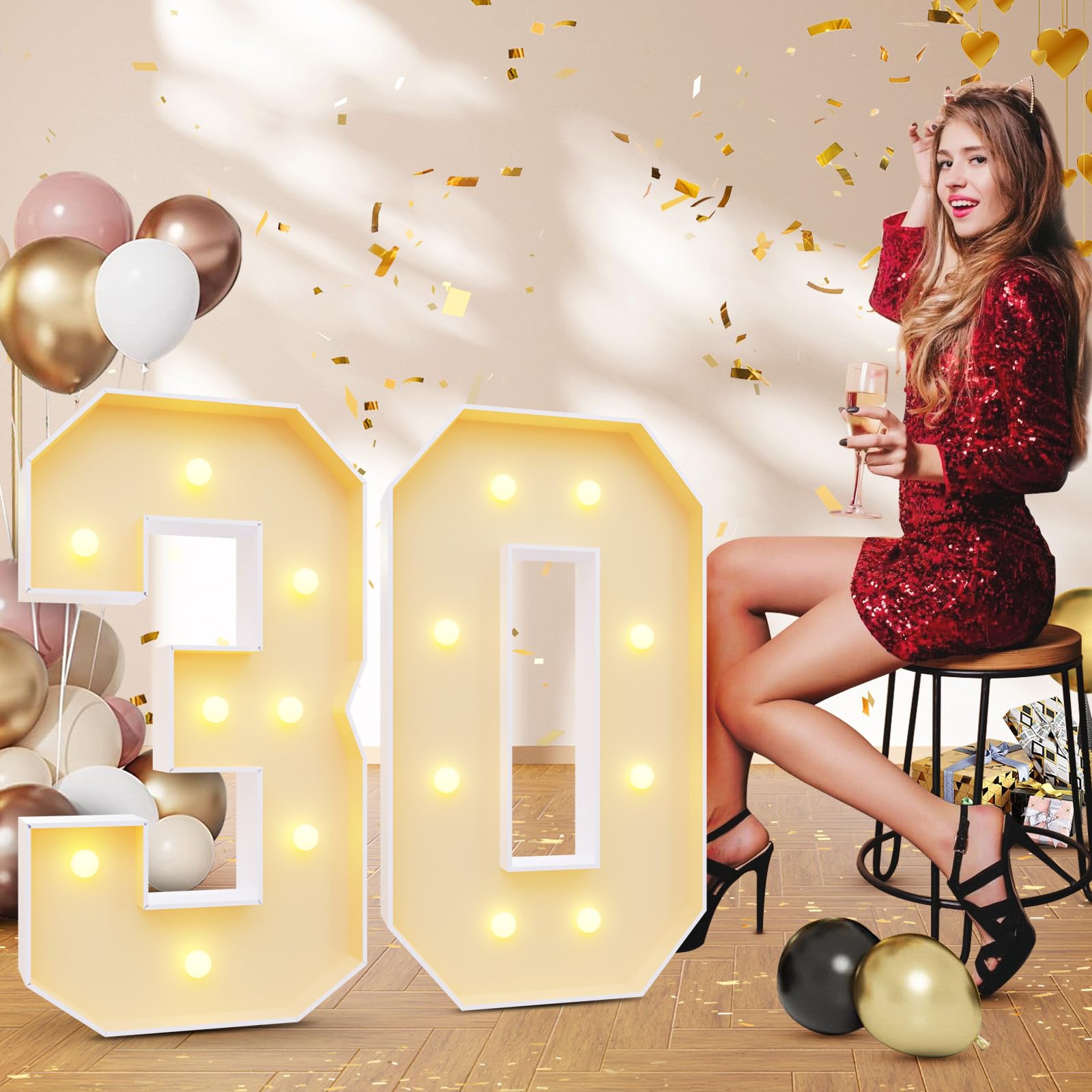 imprsv 3FT 30th Birthday Decorations Numbers: 30th Birthday Party Anniversary Decorations Large Light Up Numbers 30 for Him Her