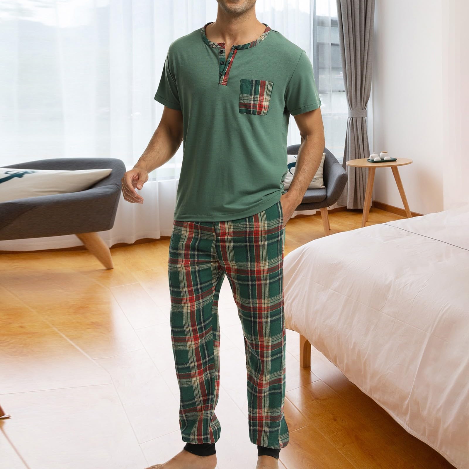 Pigiama Uomo Estivo 2 Pezzi, Estate Pigiami Due Pezzi Manica Corta Leggero Pigiama Estivo Uomo Maglia E Pantalone Corto Pigiami Set Due Pezzi Top E Pantaloncini Completino Per Casa Leggero E Morbido
