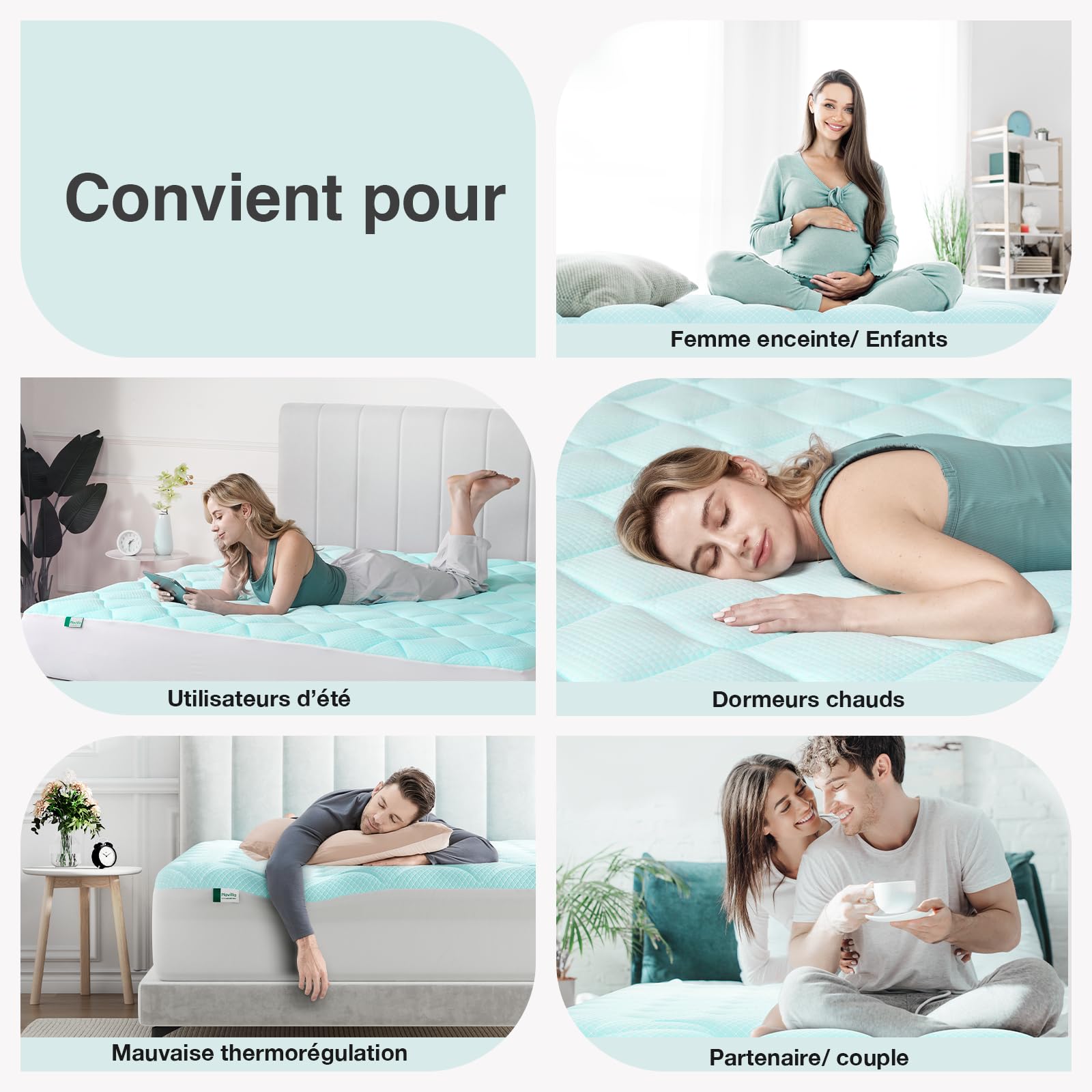 Novilla Surmatelas Rafraîchissant 140x190cm, Tissu Cool Touch, Respirant | Agréable pour la Peau, Bord Élastique 30 cm, Lavable en Machine, Idéal pour les nuits d'été