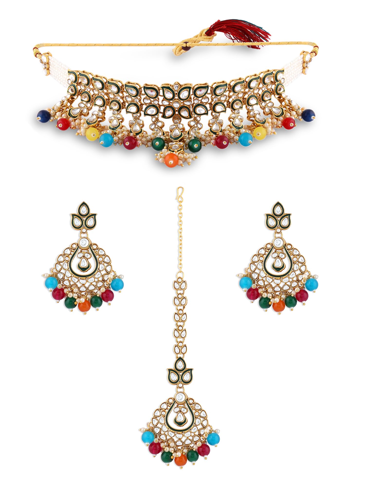 ZAVERI PEARLS Multicolor Beads Kundan Multistrand Choker Necklace Earring & Maangtikka Set For Women-ZPFK17759 (B0CZXY9SR6) Amazon Price History, Amazon Price Tracker