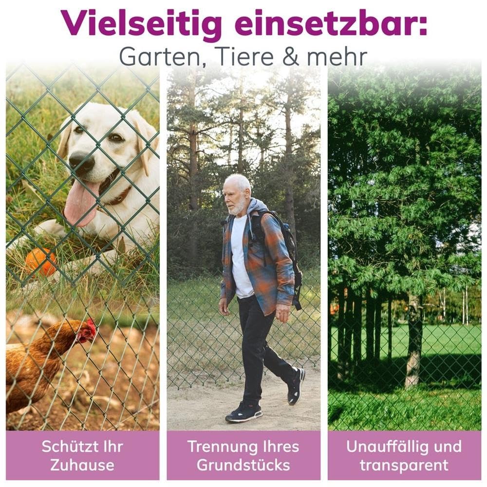 Maschendrahtzaun grün/Gartenzaun mit Viereckgeflecht, 100 cm Höhe, 15 m Länge/idealer stabiler Zaun für Grundstück, Garten und Tiergehege
