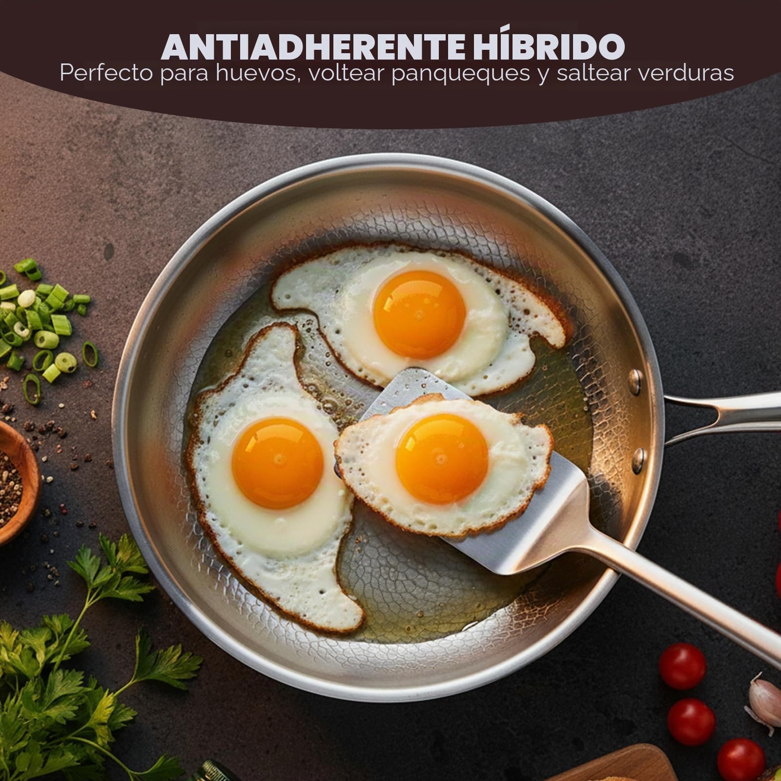 Sartén de titanio con tapa, sartenes de titanio con patrón martillado para cocinar, resistente a los arañazos, antiadherente, sartén de titanio Pro Inducción, para cocina y camping (28cm)