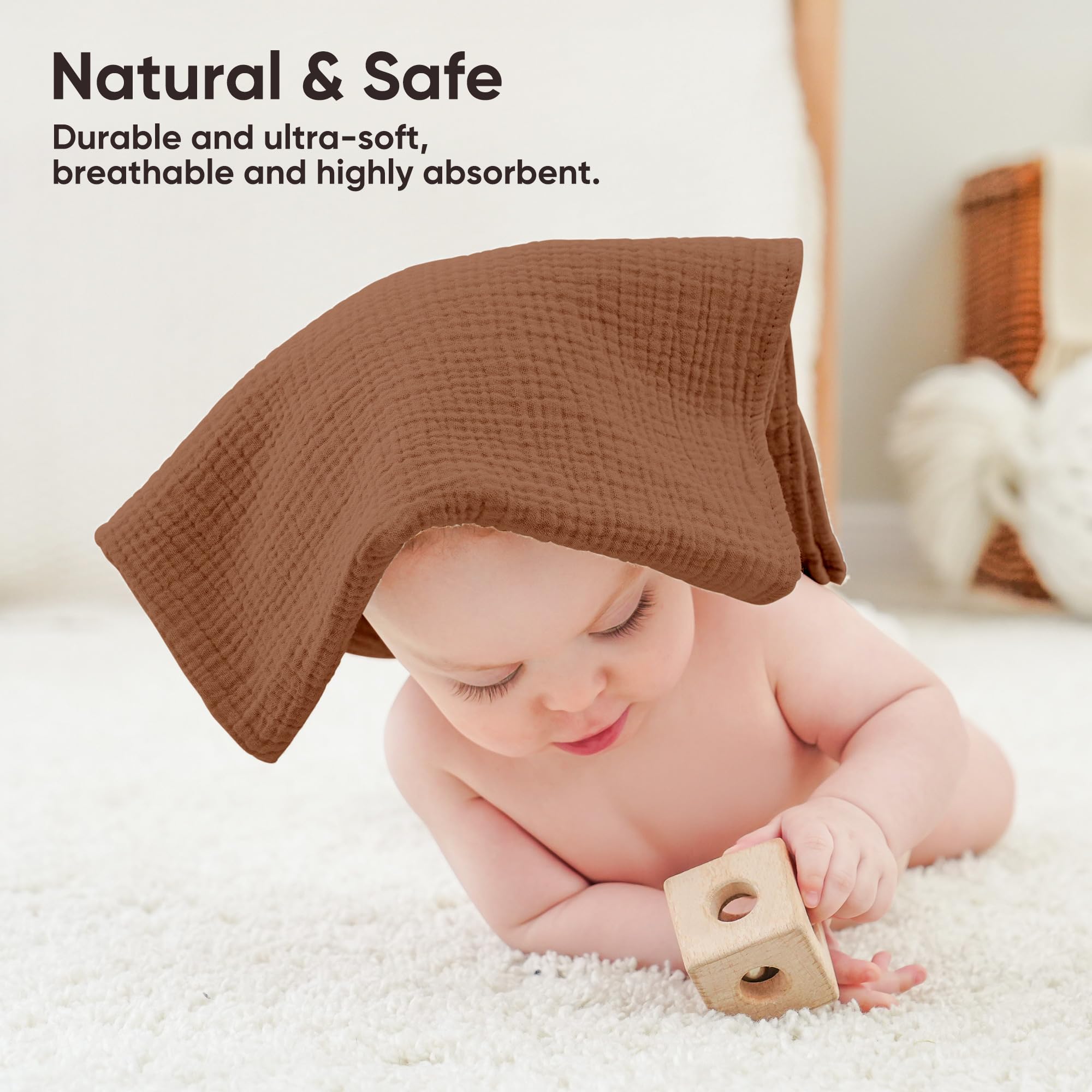 bearmoss Muslin Squares Cloths 100% Cotton Baby Burp Cloth 60x60CM Large Ultra-Absorbent Soft Baby Face… - Image 4