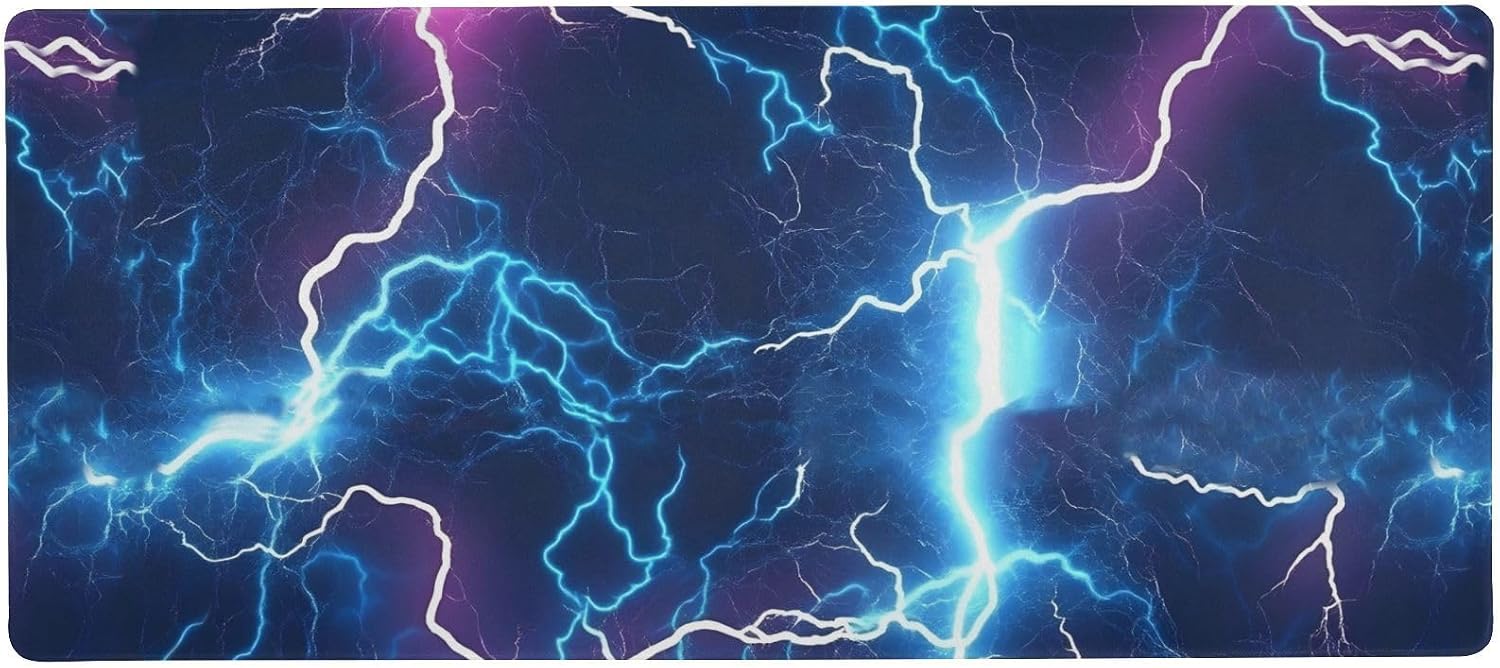 Blue Shock Lightning Gaming Mouse Pad Desk Mat Non-Slip Waterproof Large Mousepad with Stitched Edges-31.5x15.7in