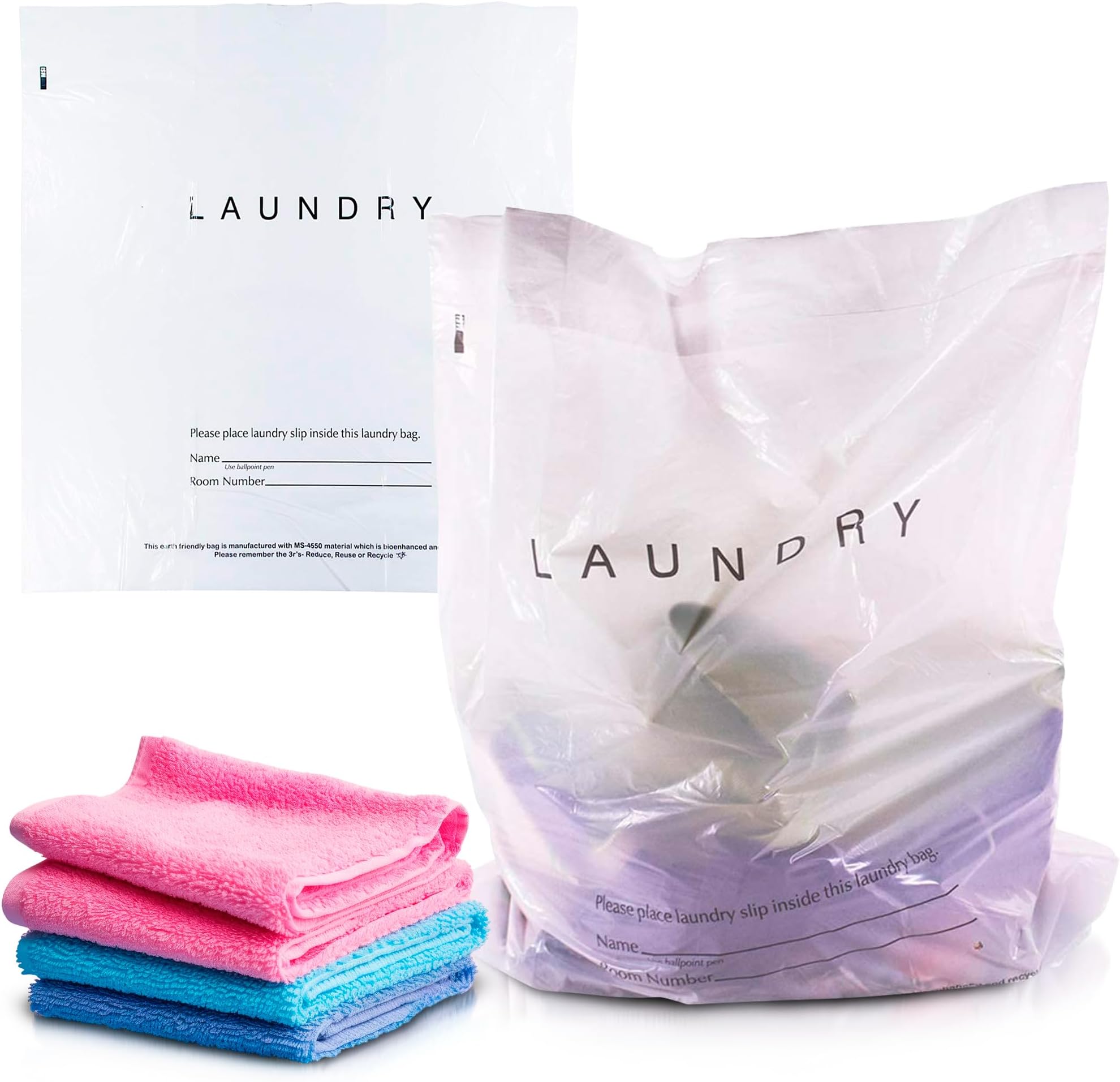 APQ Supply Disposable Travel Laundry Bags for Dirty Clothes, 18x19x4 Inch. 1000 Pack White Hotel Plastic Laundry Bags, 0.9 Mil. Semi-Translucent Plastic Disposable Drawstring Bags with Write On Block