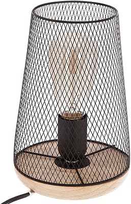 Atmosphera – Lampe Zely noire – métal et bois H23 cm
