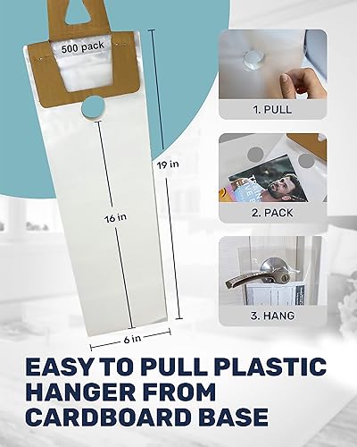 Miniatura 3 de Skywin 500 bolsas de plástico para colgar puertas de 6 x 19 pulgadas bolsas transparentes para colgar puertas protegen volantes folletos avisos