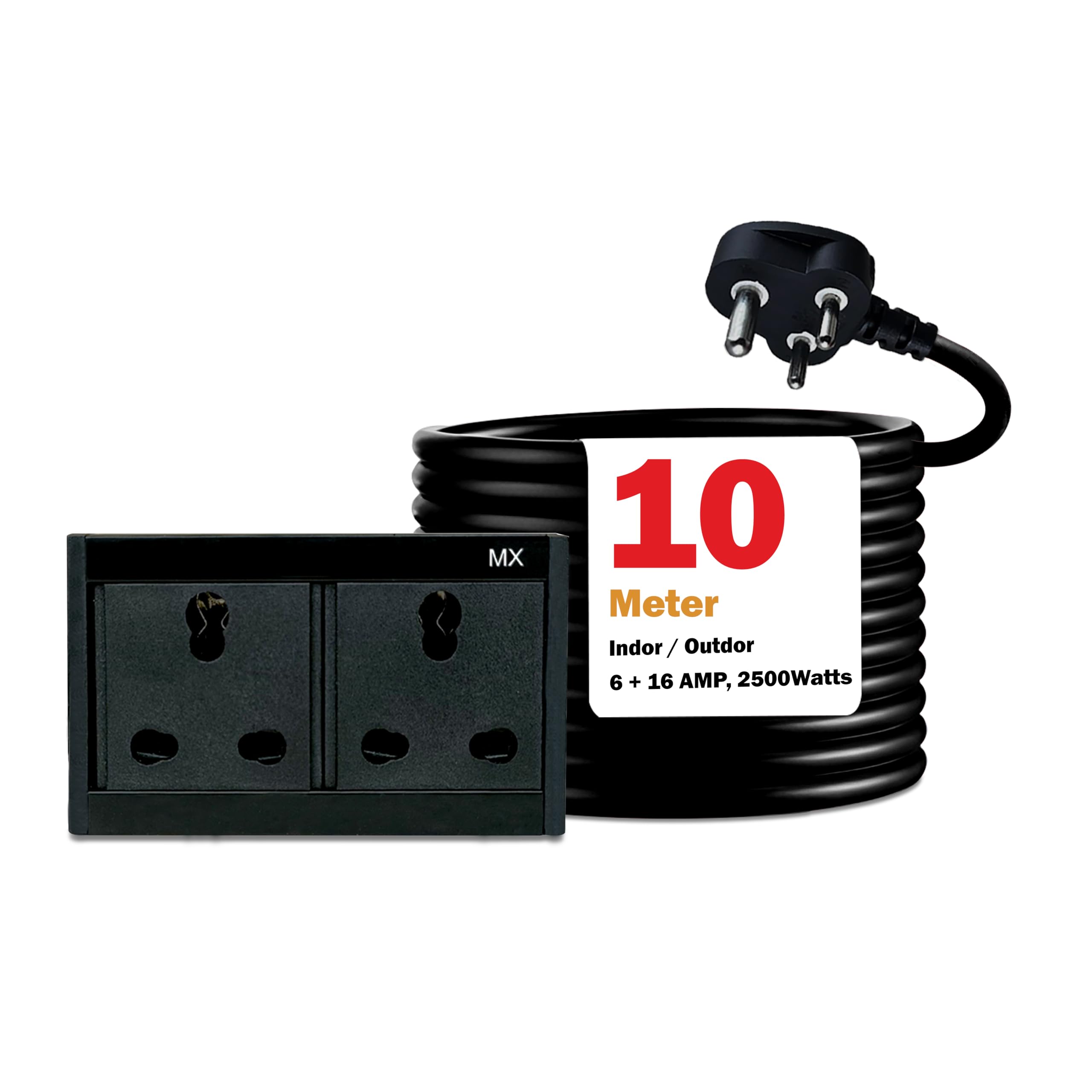 MX Extension Board Dual Outlet 250W, 16A/6A Heavy Duty Socket, ISI Marked 16A Power Cord, Child Safety Shutter, Flame Retardant Metal Body (10 Meter)-image-29