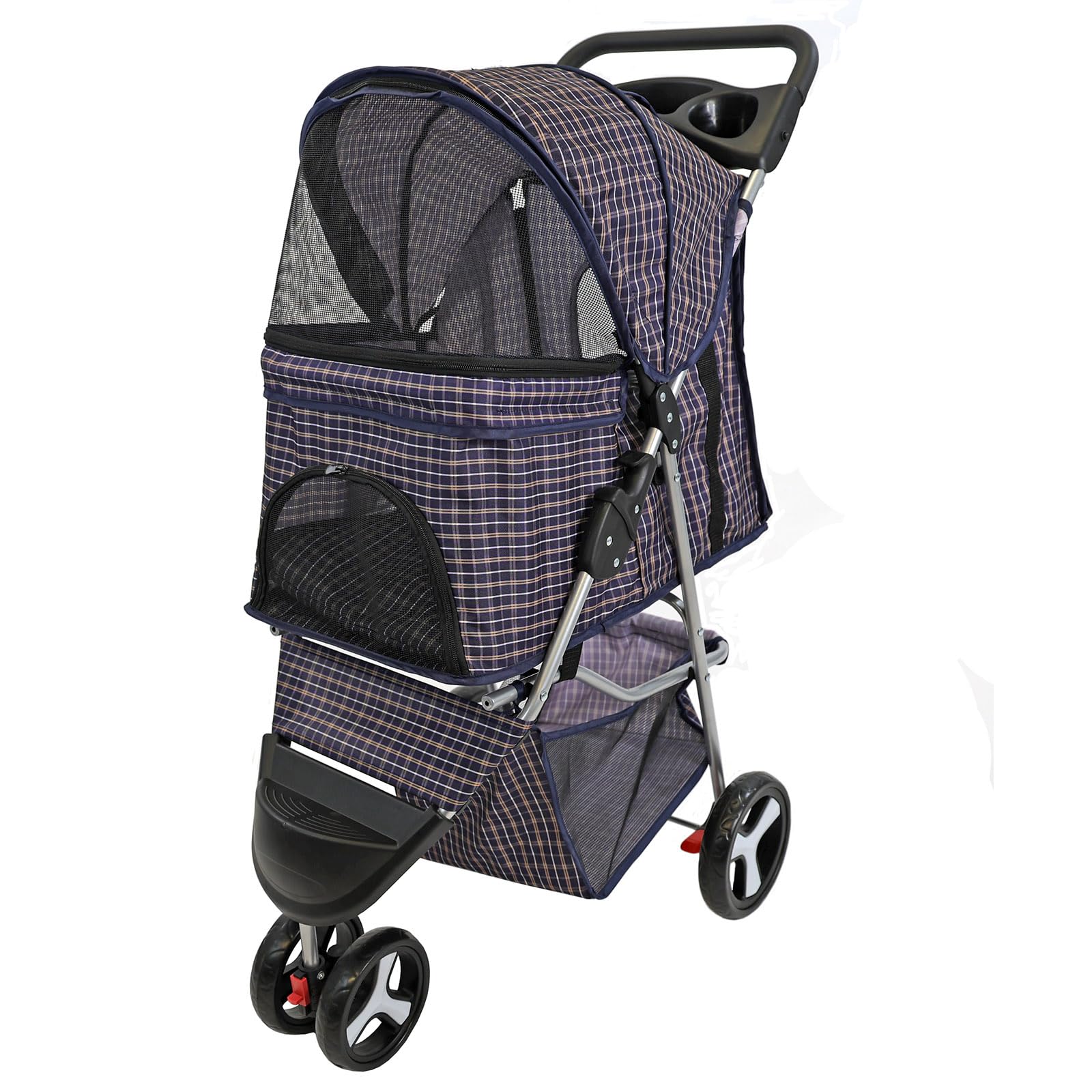 Actiaspet - Foldable Pet Stroller with Weather Protection and Swivel Wheels | 15kg Carrying Capacity (Blue Tartan, One Size)