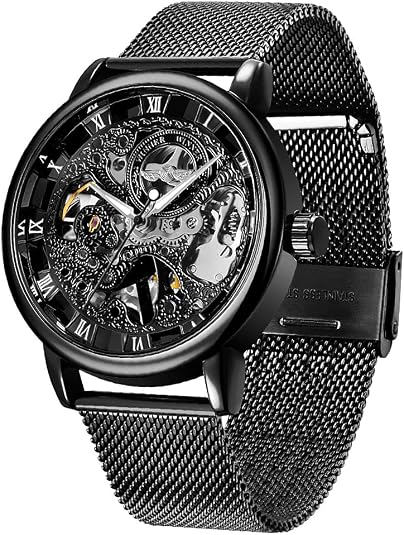 Men's Mesh Strap Mechanical Skeleton Watch