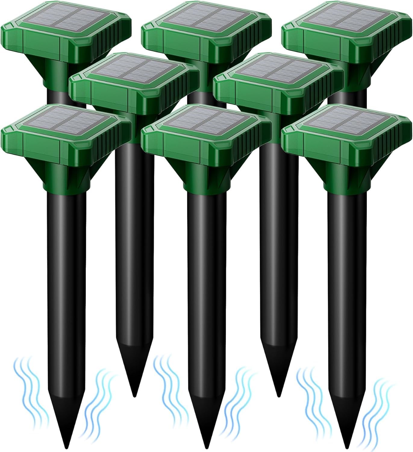 Solar Powered Mole Repeller Gopher Deterrent 8 Pack Outdoor Groundhog Repellent Ultrasonic Snake Armadillo Repeller Waterproof Effective for Yard Lawn Garden 8 Packs Green - Image 1 of 7