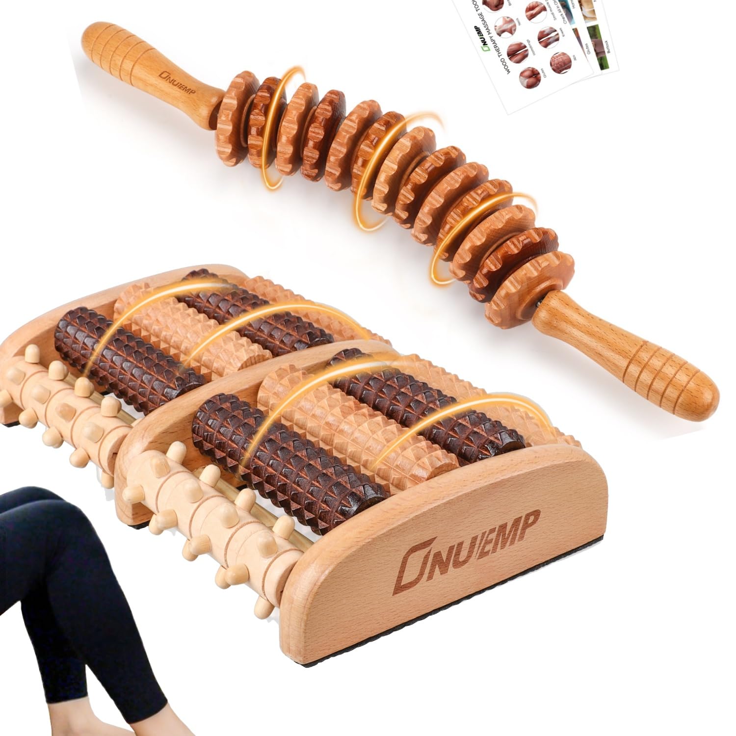 Fußmassageroller Holz Faszienrolle Holz Massagegerät, Faszienstab Roller Wood, Massage Holz Anti Cellulite Massagegerät,