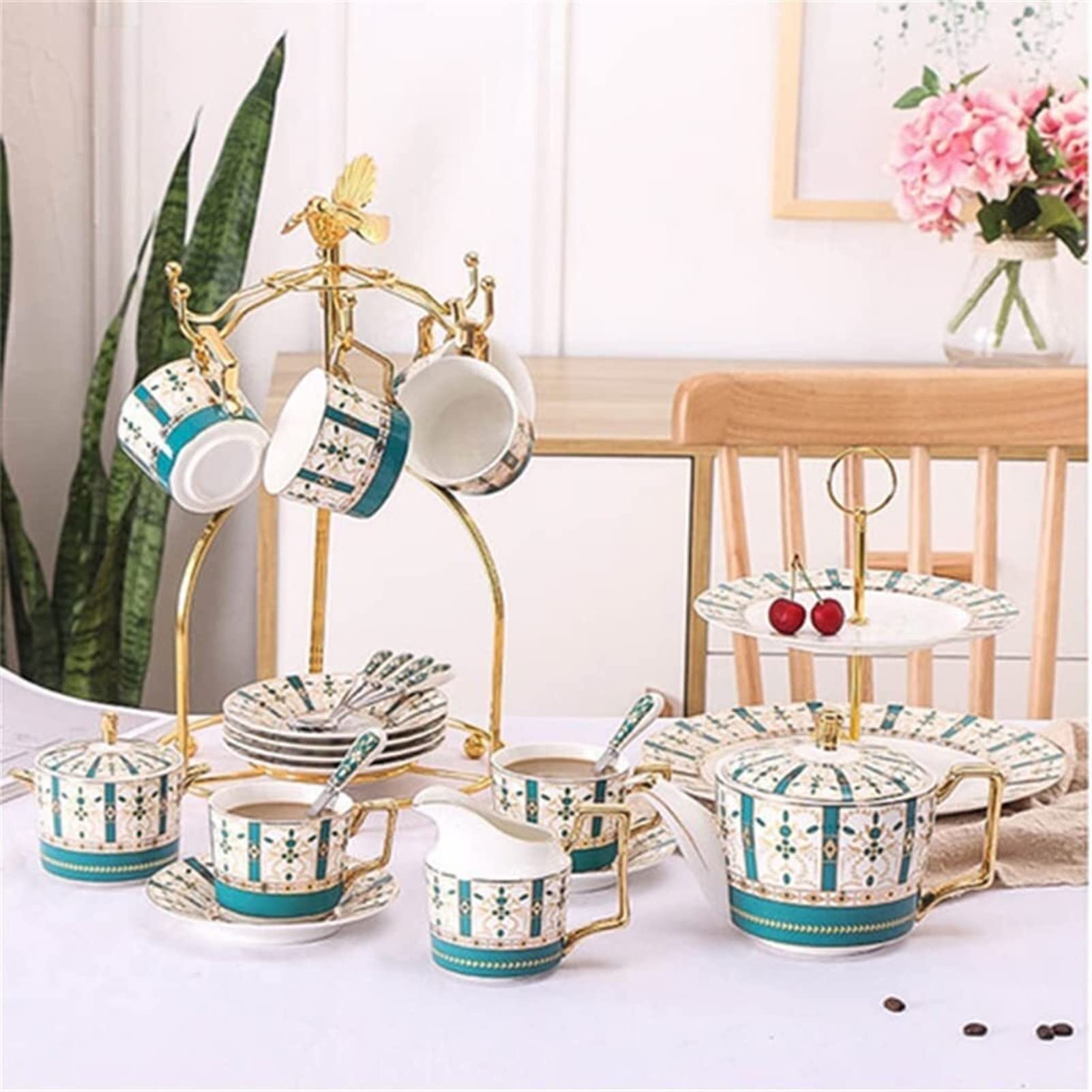 YNIYUJKL European Tea Set Ceramic Tea Set Coffee Water Set Retro Style Coffee Cup Saucer Bone Porcelain Tea Cup Coffee Set