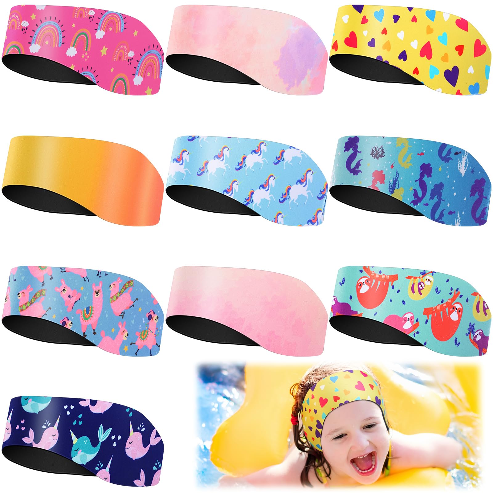 10 Pieces Swimming Headband for Kids Swimmer's Headband Waterproof Ear Covers Swimming Guards Protection Band, Hold Earplugs in, Keep Water Out, 22.04 x 3.4 Inch