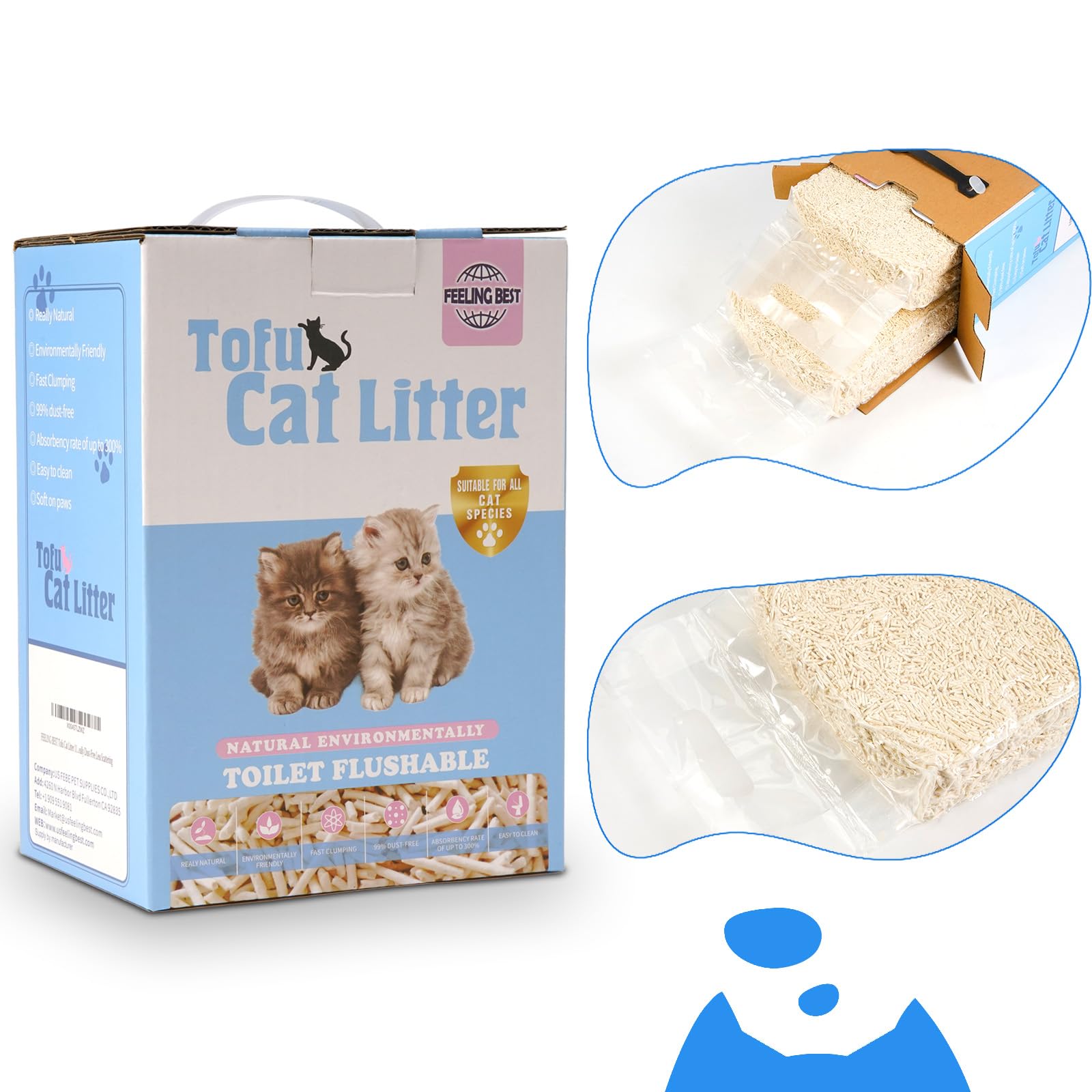 Arena para gatos de tofu de 12 libras (5.6 libras x 2 bolsas) aglutinante, 100% materias primas de grado alimenticio, aglomerante, desechable, ultra absorbente y de secado rápido, solubilidad en agua
