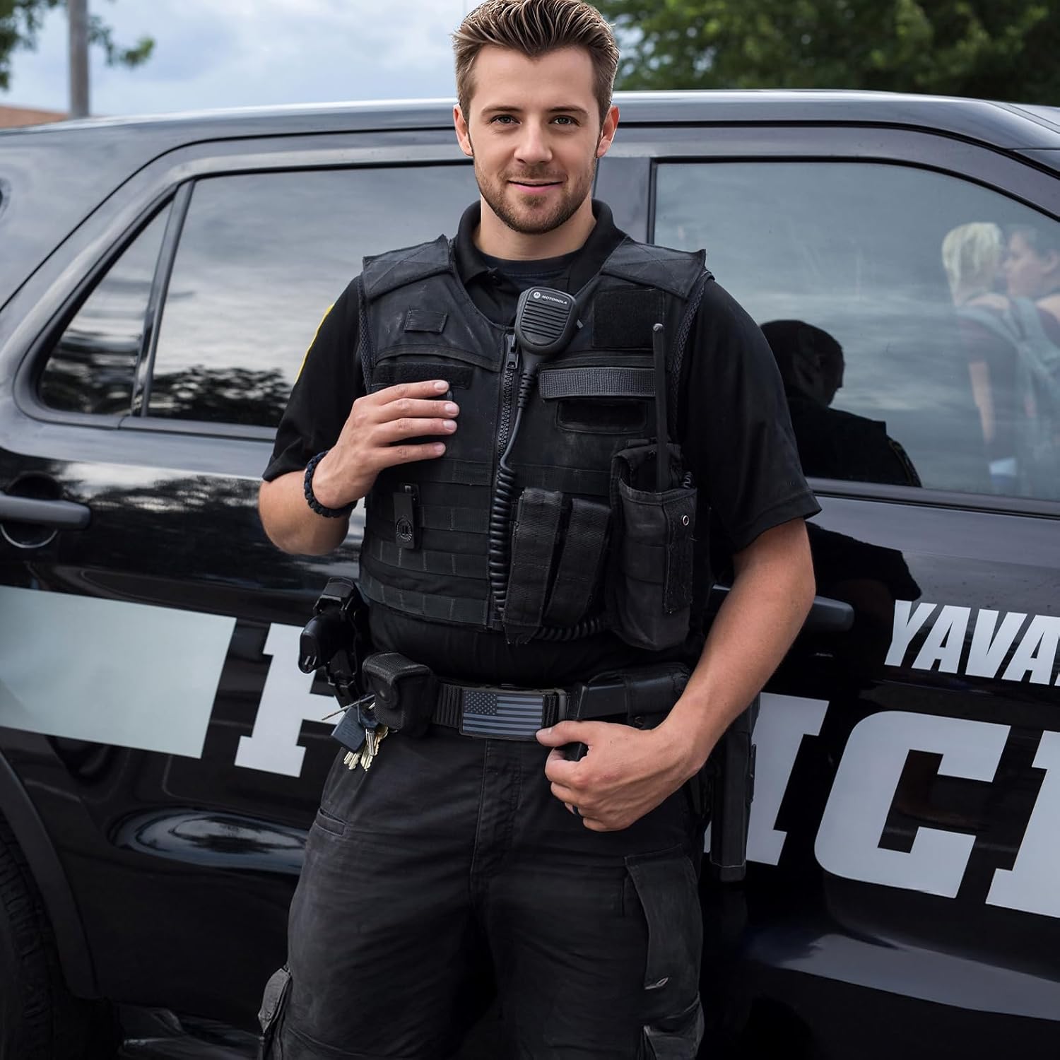 SANSTHS Golf Ratchet Belt for Men, Mens Belt Casual 1 1/3" Flag Pattern Auto Slide Buckle for Jeans - Image 5