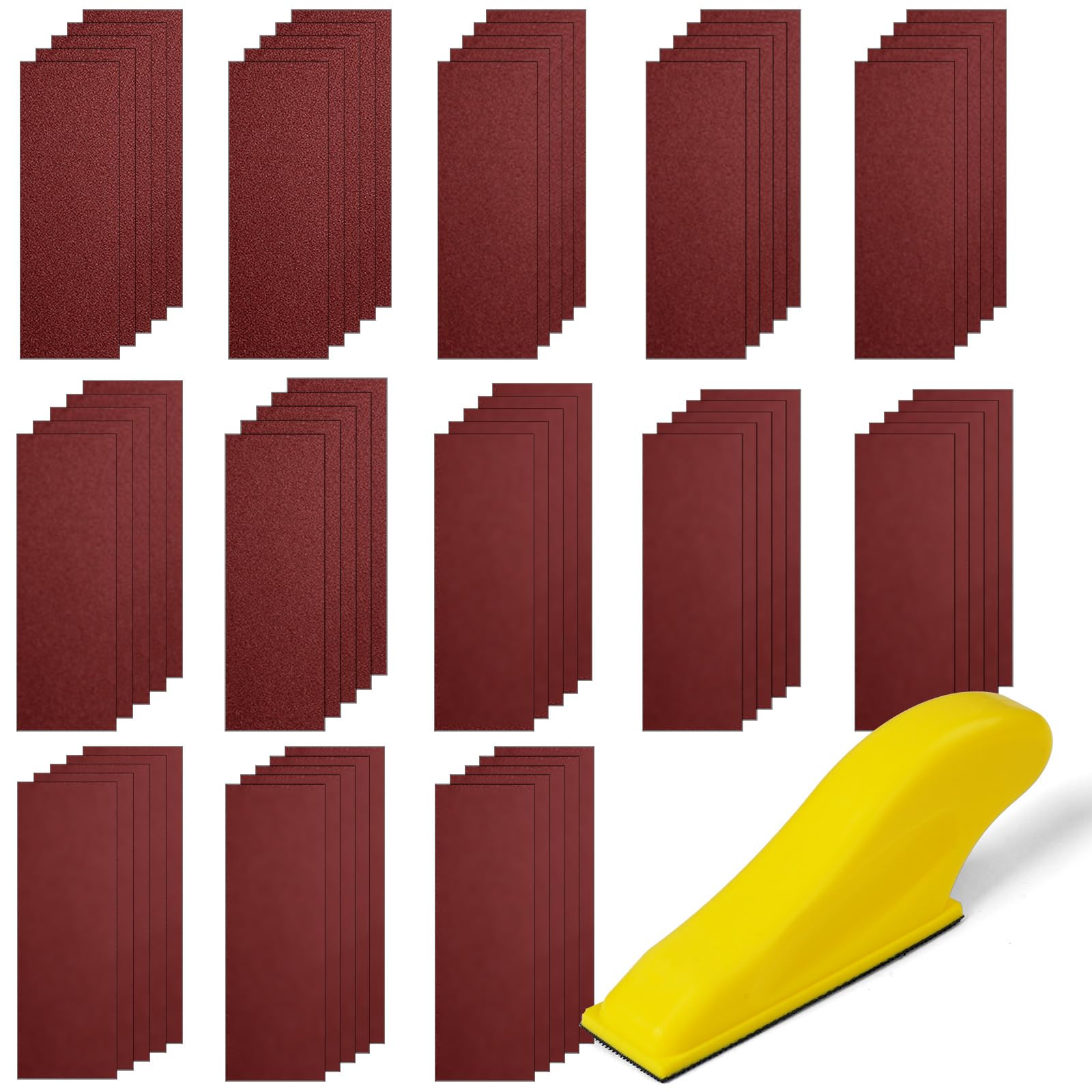 URAQT Juego de Papel de Lija Húmedo y Seco, 130 Piezas Papel de Lija Grueso a Fino Grano de 40-1000, 1 Microlijadora Manual para Pulir Coches Metal Madera Muebles, 30 x 90mm