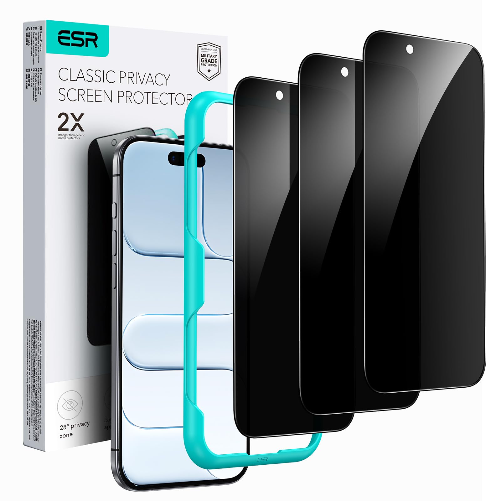 ESR 3-Pack of Privacy Tempered Glass Screen Protectors for iPhone Air, Military-Grade, Shatterproof, and Privacy Protection, Screen Protectors for iPhone 17 Air, Complete with Installation Tool