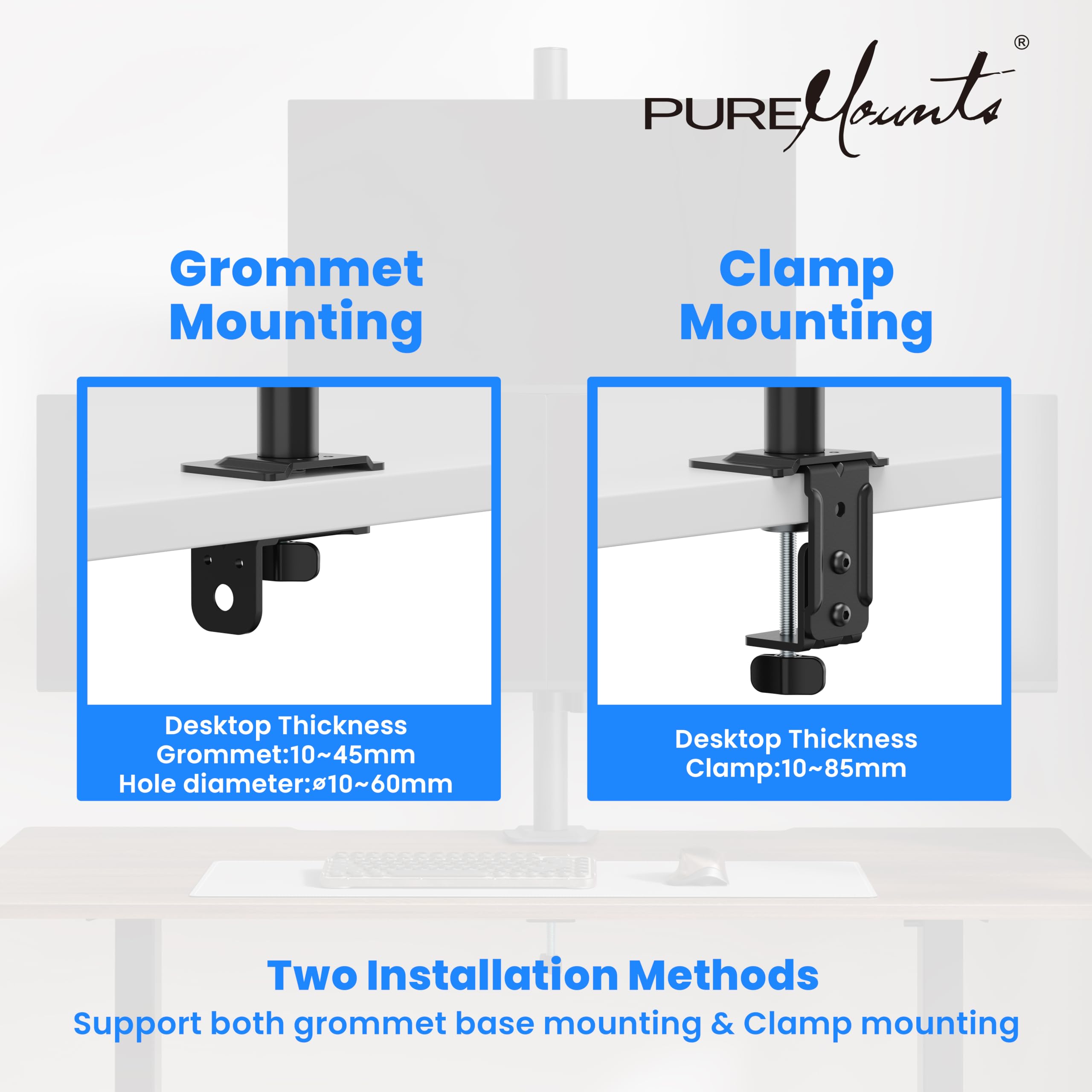 PureMounts Support Triple écran superposé 17-32 Pouces, VESA 75/100