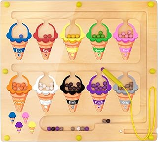 Magnetic Color and Number Maze, Montessori Magnetic Color Sorting Puzzles Board Game for Kid, Toddlers Counting Matching Toys, Ice Cream Learning Motor Skill Toy Gift for Boys Girls 3 4 5 Years