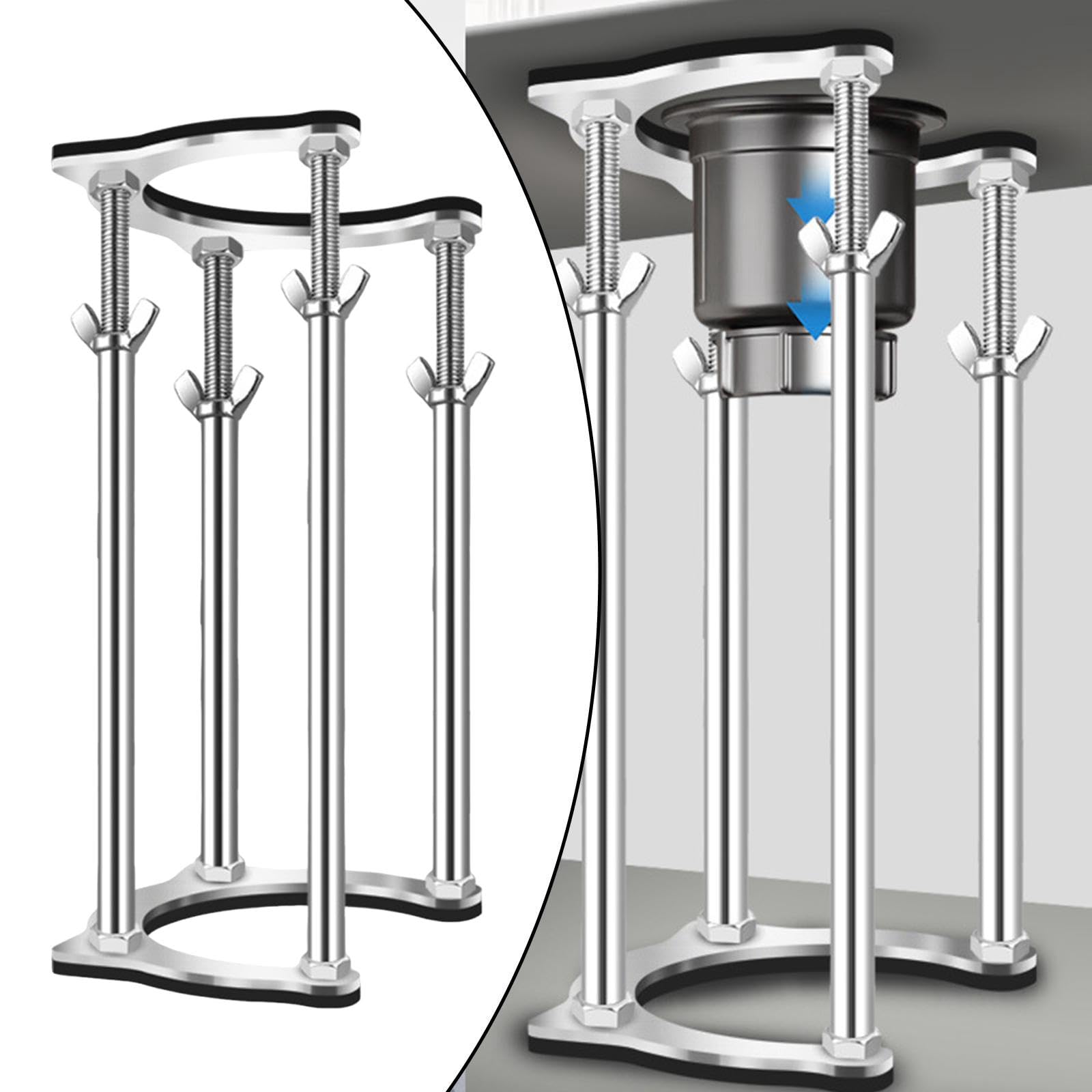 perfk Supporto Regolabile sottolavello Resistente per Accessori per WC, Installazione Rapida con 4 aste in Acciaio, Diametro Interno 6 cm, da 53 Cm a 63 Cm