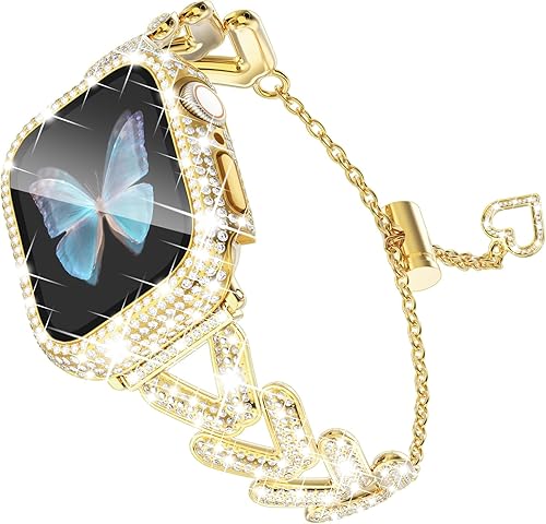 WINGLE Correa y funda dorada de 1.496 pulgadas (1.496 in), serie 3, 2 y 1, para mujer, correa de lujo con diamantes de imitación brillantes, correa