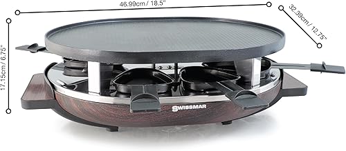 Miniatura 2 de SwissMar KF-77068 Matterhorn - Raclette ovalado para 8 personas con base de madera, placa de parrilla antiadherente de aluminio fundido reversible