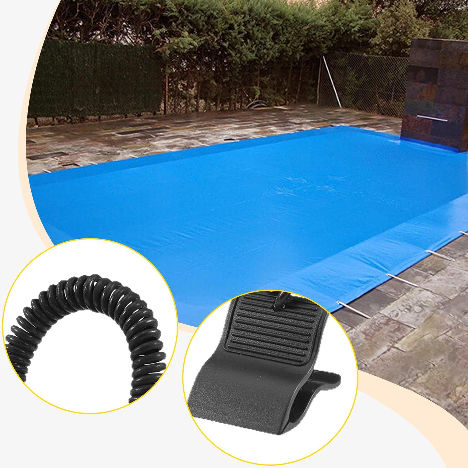 Clips para Cubierta de Piscina para Invierno, Clips de Protección contra El Viento, Reemplazo, Fácil de Usar, Negro, Multifuncional, Asegura La Cubier, 6 Piezas