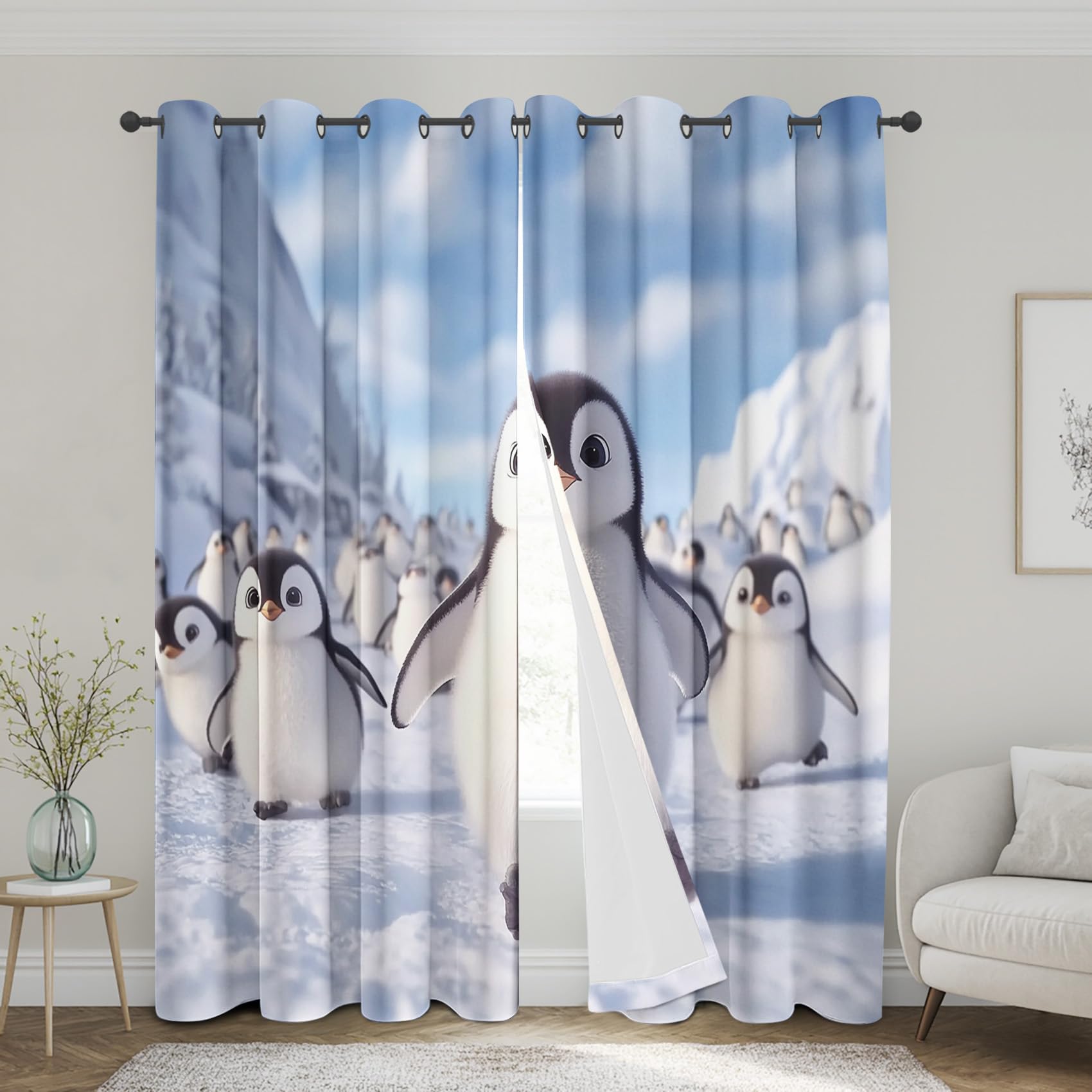 Cute Penguin Curtains for Nursery Bedroom 54 Inch Length 2 Panels, Polar Animals Kids Blackout Curtains, Thermal Insulated Grommet Window Curtain for Living Room Drapes a1FT&-104