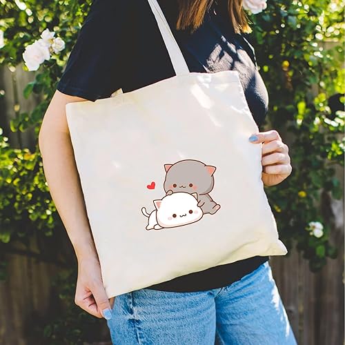 Miniatura 2 de KEEVICI Linda bolsa de lona con diseño de gato para mujer, diseño estético kawaii, bolsas de compras reutilizables