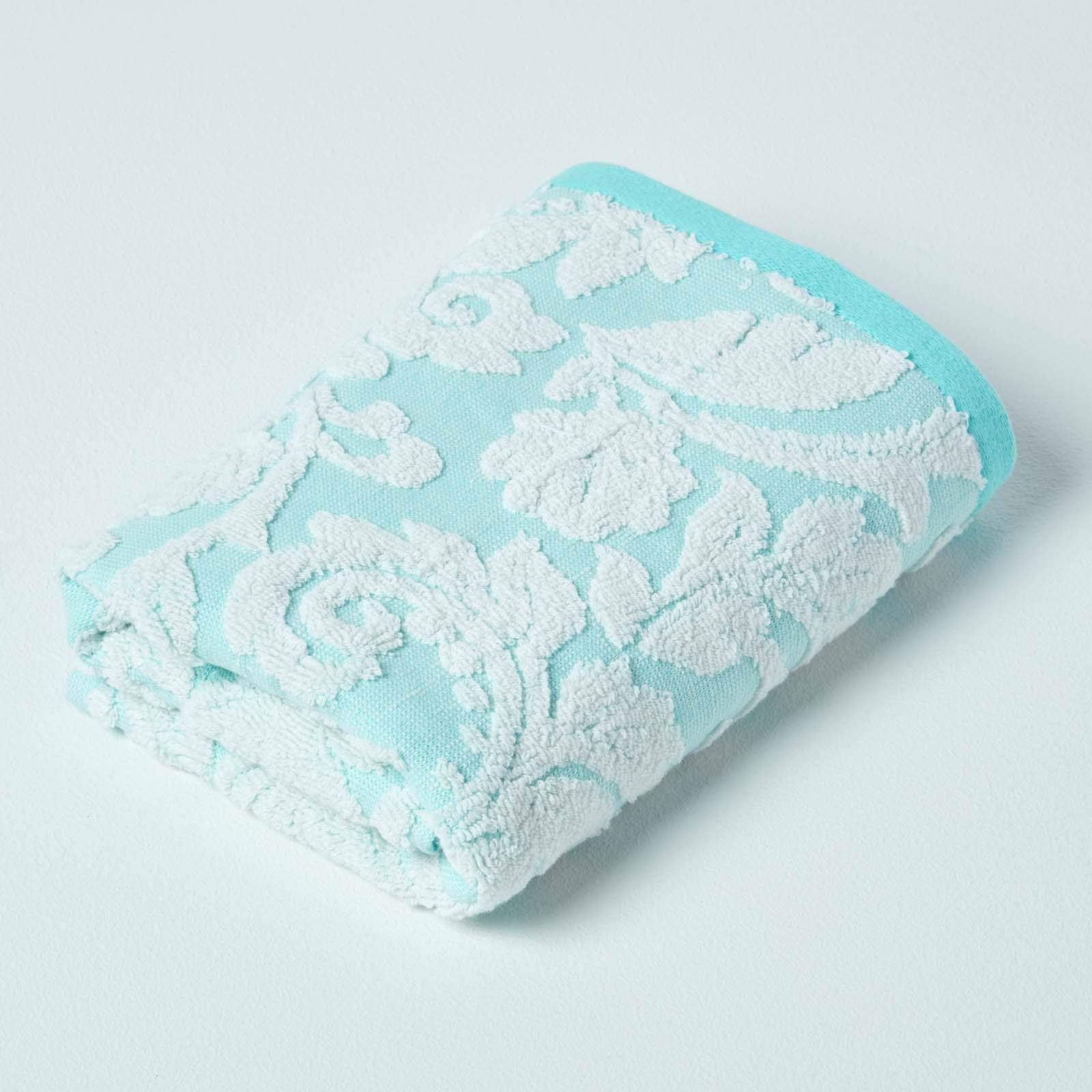 Homescapes (Hand Towel, ) Damask 100% Turkish Cotton 600 Gsm Blue