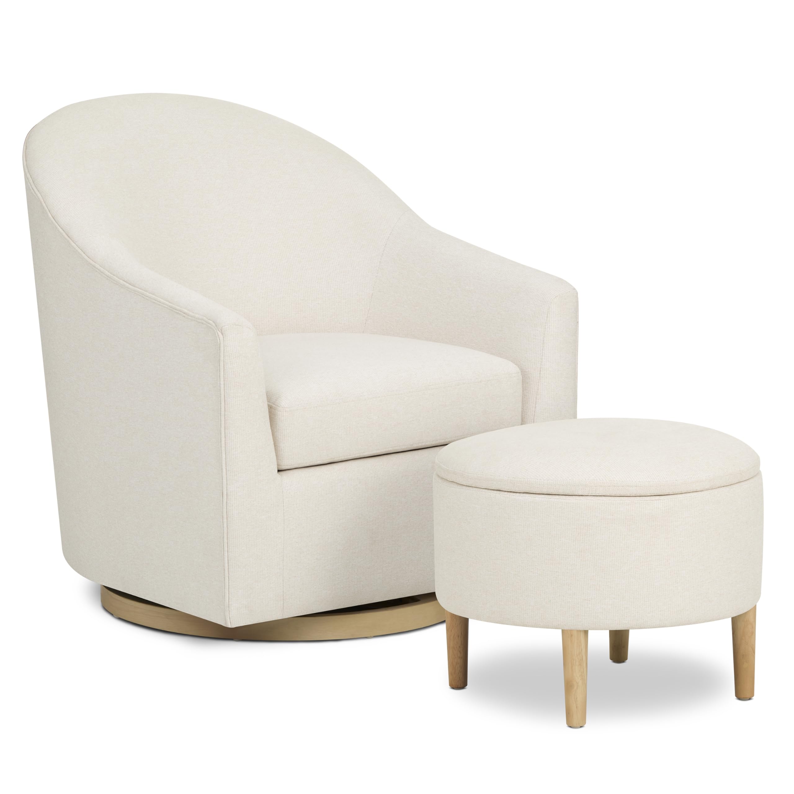 Evolur Luna Swivel Chair and Ottoman with 360° Swivel Motion, Sleek Design Nursery Chair, Sturdy Wooden Base Swivel Chair, Three Convertible Ottoman Options
