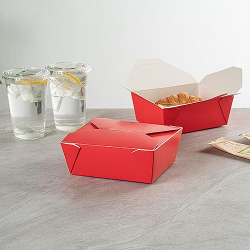 Miniatura 4 de Restaurantware Bio Tek - Cajas para llevar de 45 onzas, 50 loncheras para llevar, con cierre de tabulación, resistentes al calor, desechables, Rojo