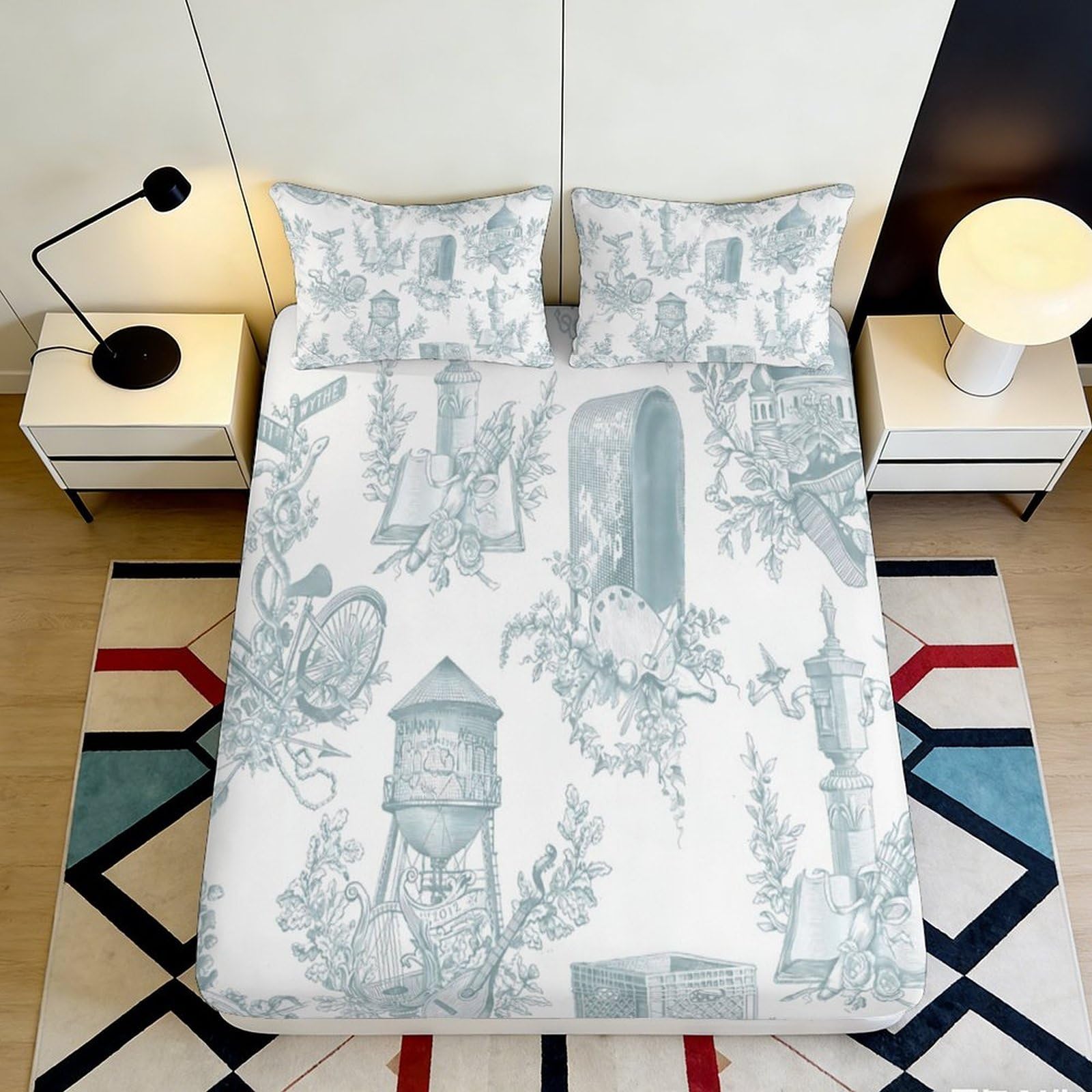 Pnayamiorkfel Style-8 3D Printed Vintage Water Tower Fitted Sheet Microfiber Soft Artistic Bicycle Mattress Cover For Bedroom Guest Room Decor 90X200x25cm