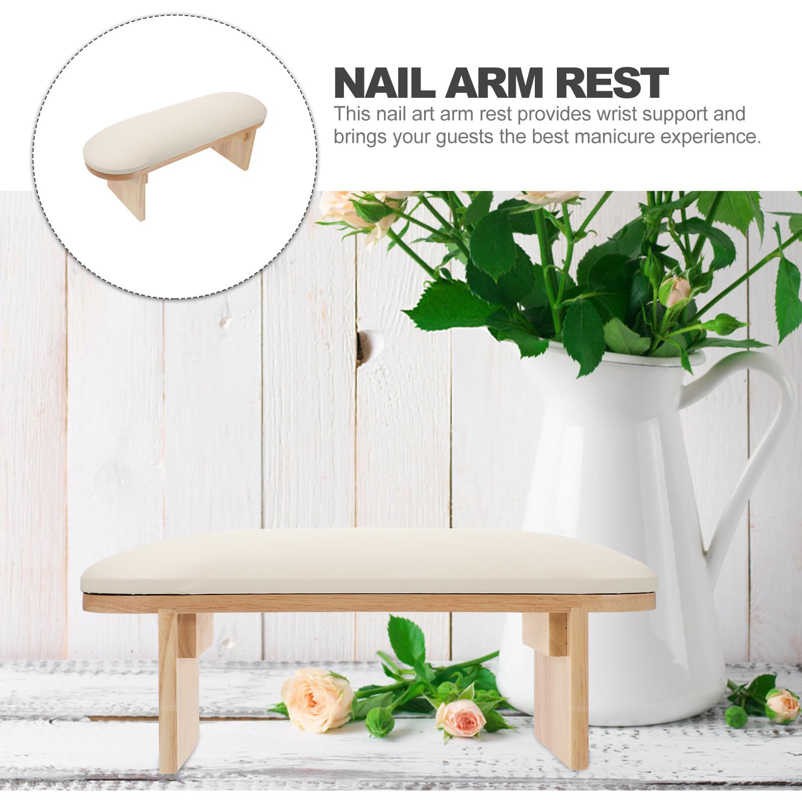 Poggiamano per Pu Beige, Cuscino e Unghie in Legno Base Supporto Polso Confortevole Manicure Uso in Nail Salon e Lampade