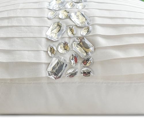 Miniatura 2 de The HomeCentric Funda de almohada lumbar blanca de 12 x 20 pulgadas, diseño de pintucks de seda y almohada oblonga de cristal, estilo moderno,