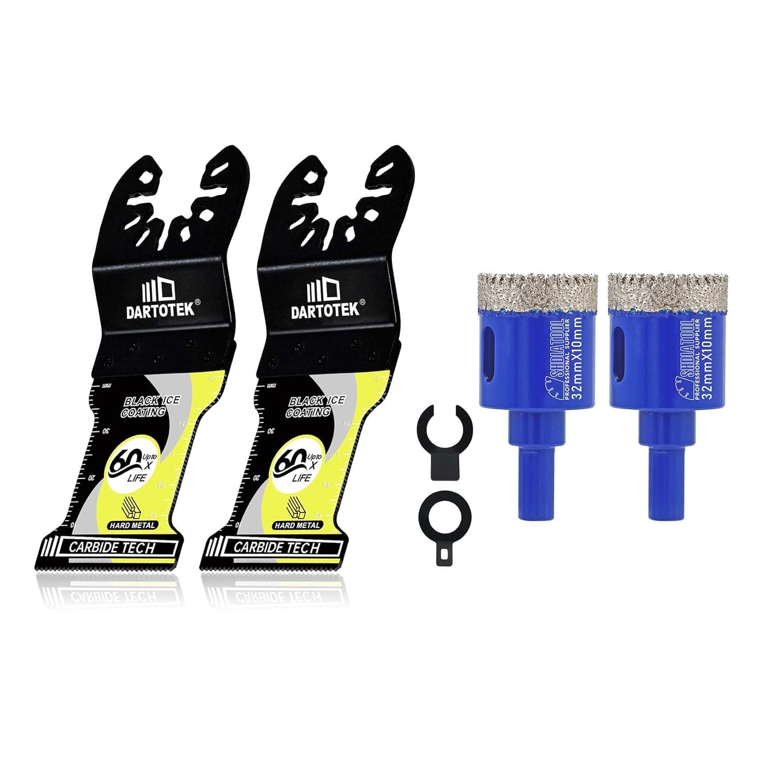 Black Ice Oscillating Tool Blades, DARTOTEK 2PCS Carbide Teeth Multitool Blades for Hard Metal, Nails, Screws, Bolts – Universal Fit Saw Blades with Extended Lifespan for Oscillating Multi-Tool