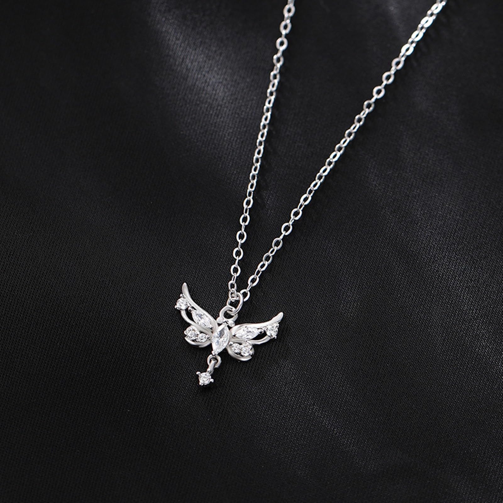 Collar de oro blanco de 18 quilates con alas de ángel para mujer, cadena de oro blanco de 9 K, 14 y 18 quilates con moissanita, collar de madre de cable alargado para mujer, 40 + 5 cm
