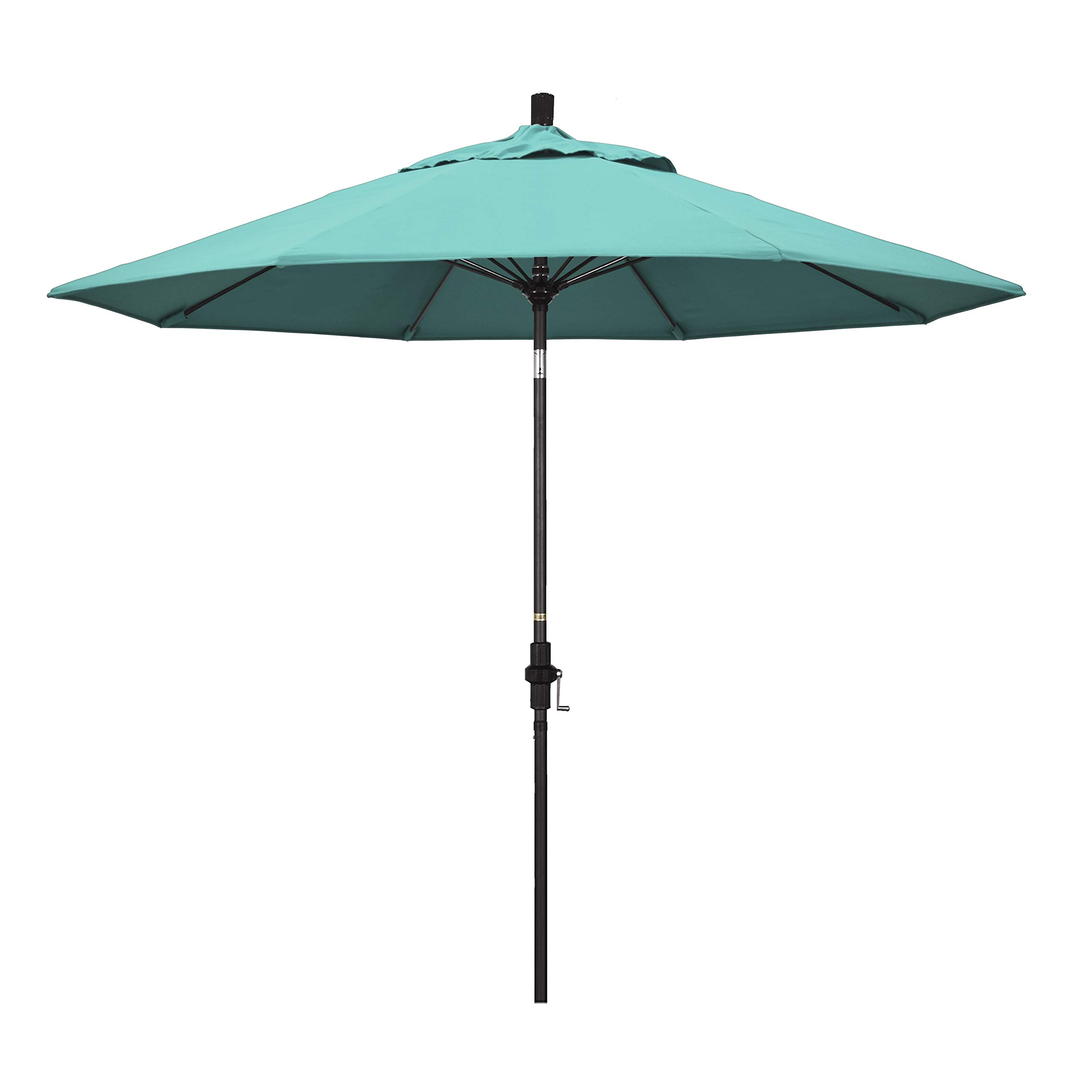 California Umbrella9' Rd Sun Master Series Alum/Fiberglass Patio Umbrella, Crank Lift, Collar Tilt, Black Finish, Sunbrella Aruba Fabric