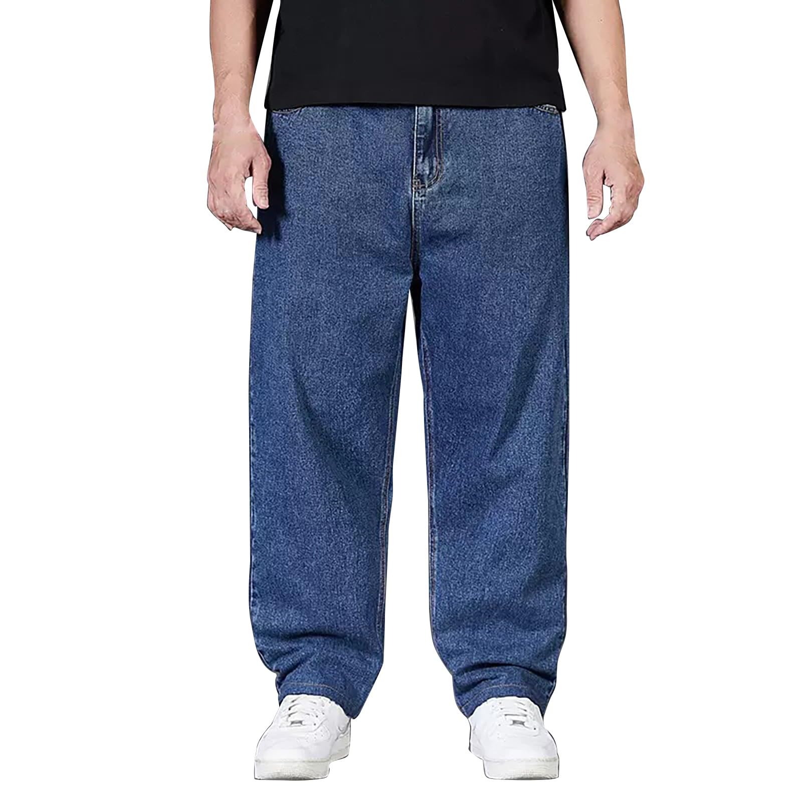 Bukknye Men's Dark Blue Oversize Jeans For Baggy Loose Hip Hop Denim Pants Washed Distressed Stretch Casual Denim Trousers Big&Tall Biker Jeans(,4Xl)