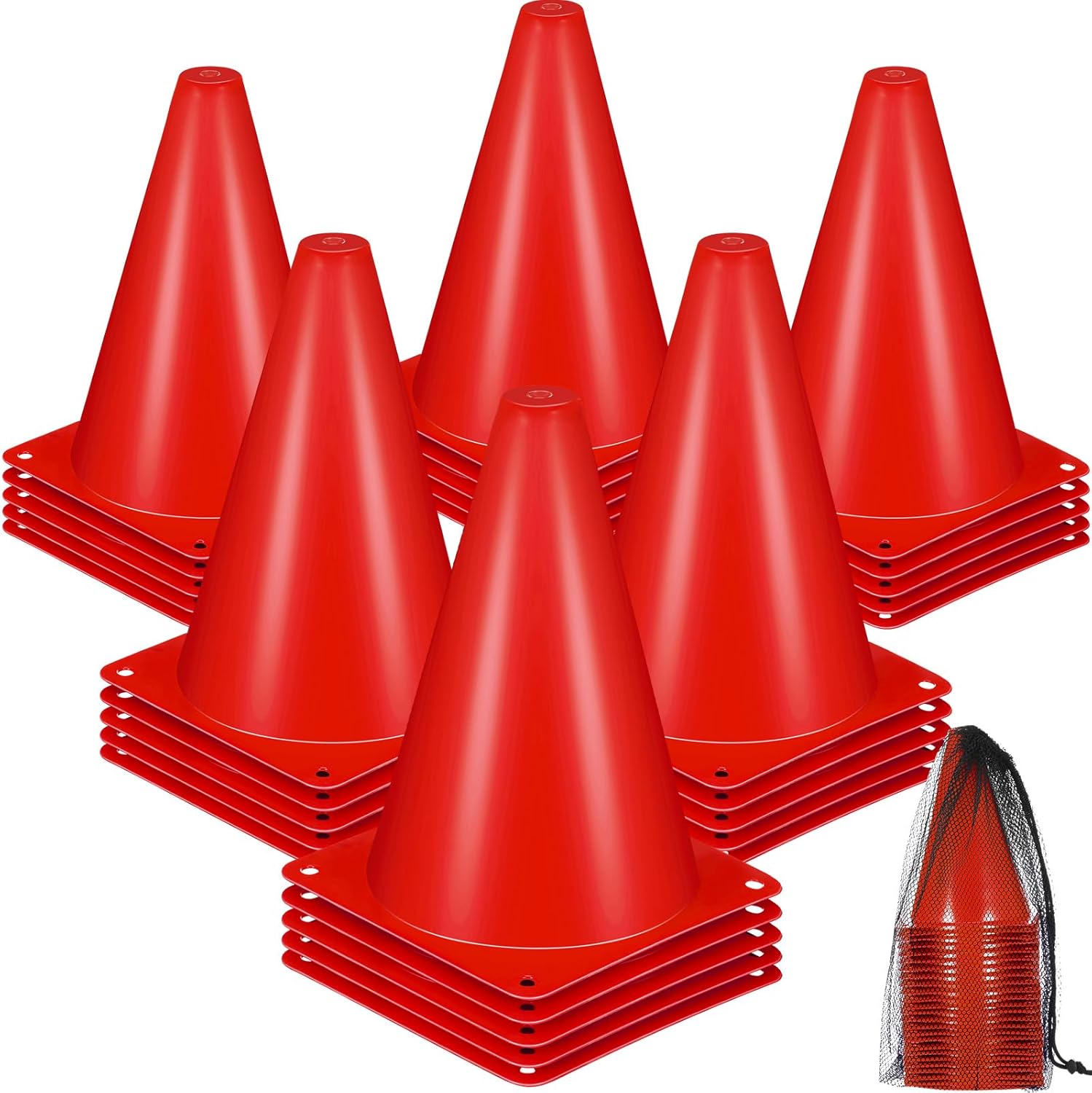 Syhood 25 Pack 7 Inch Plastic Traffic Cones Sports Training Agility Marker Mini Cones for Soccer, Skating, Football, Basketball, Indoor and Outdoor Games Sports Practice Equipment