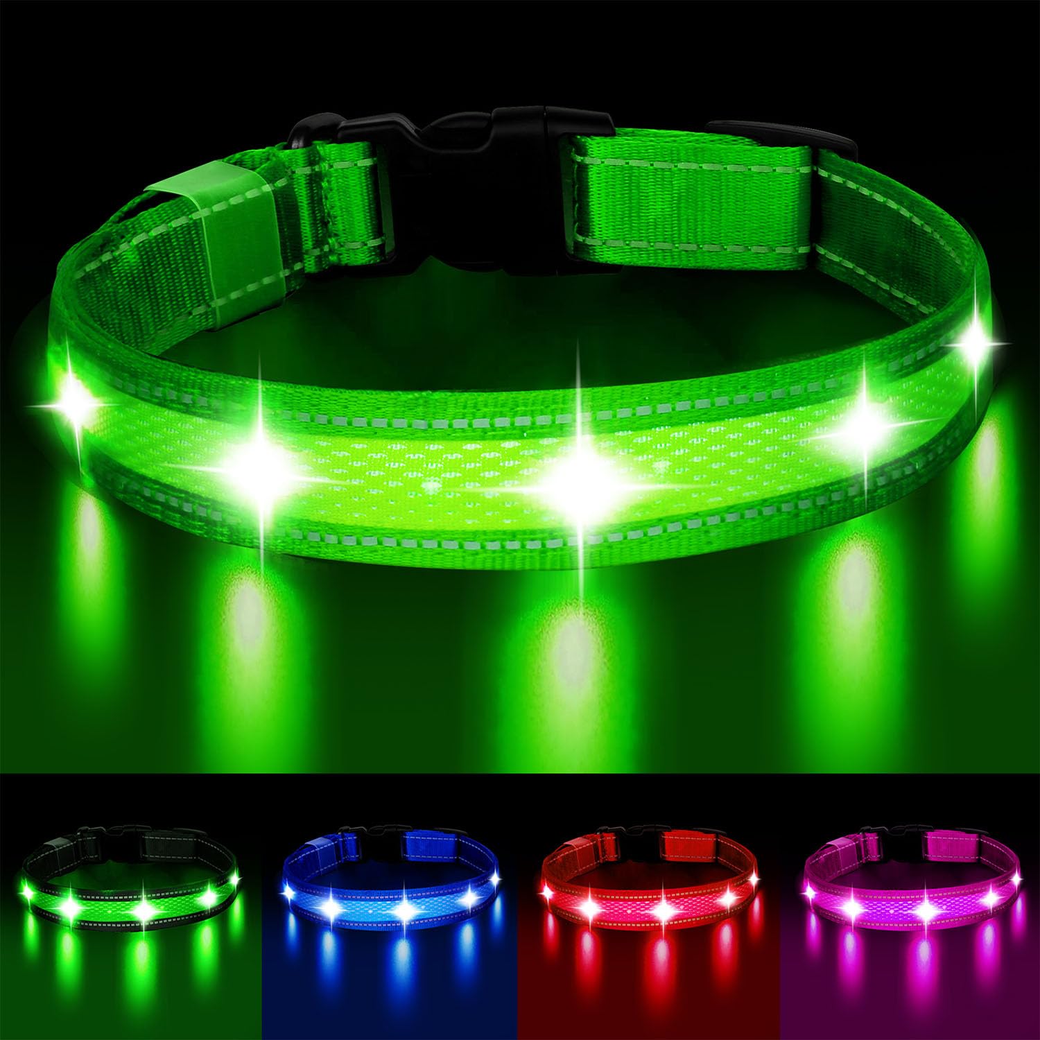 Light Up Dog Collar for the Dark LED Dog Collar USB Rechargeable & Waterproof with 3 Flashing Modes
