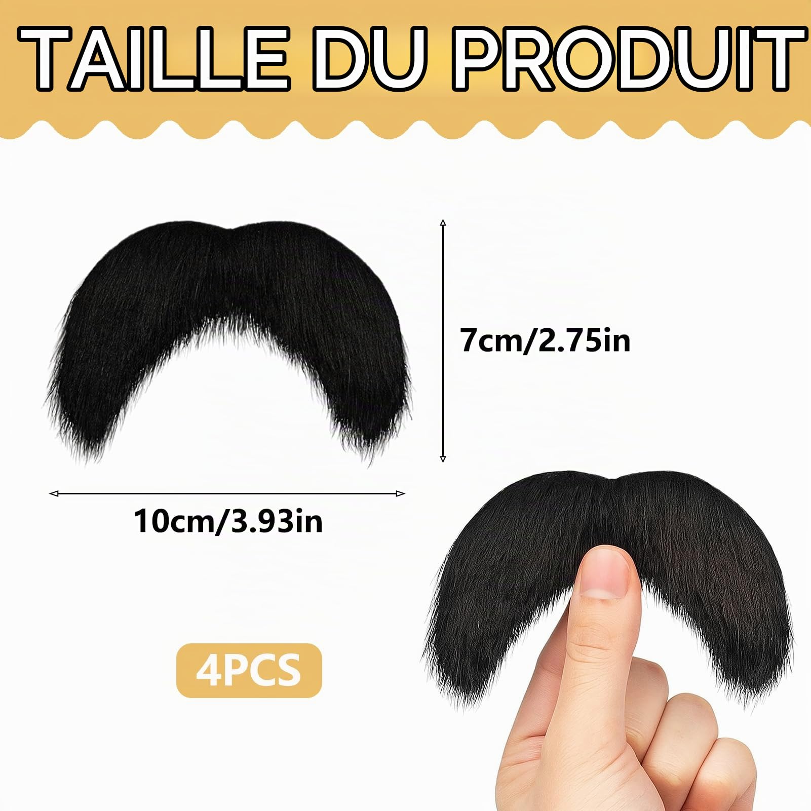 Moustache Autocollante Fausse Barbe Noir Lot De 4 pour Deguisement Homme Cosplay Maquillage Halloween Soirée Déguisée Accessoires Festifs Rôle Ancien Adulte