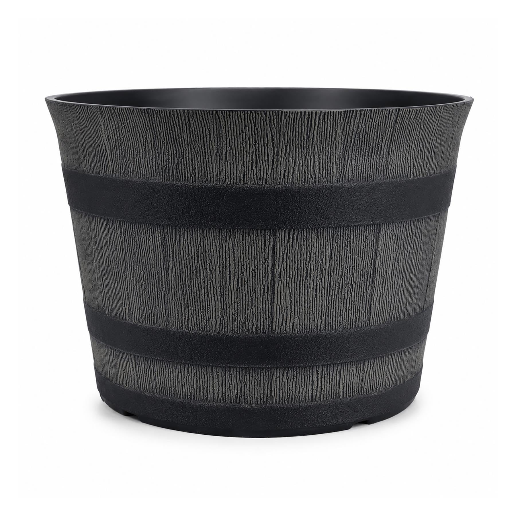 simpa Homestead Grey Half Barrel Cask Planter - Single Pot - 27.3cm (H) x 41cm (Dia) - Suitable for Indoor or Outdoor Use.